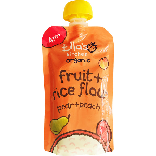 Ella's Kitchen Organic Babymos  frugt + ris, pære & fersken fra 4 mdr.