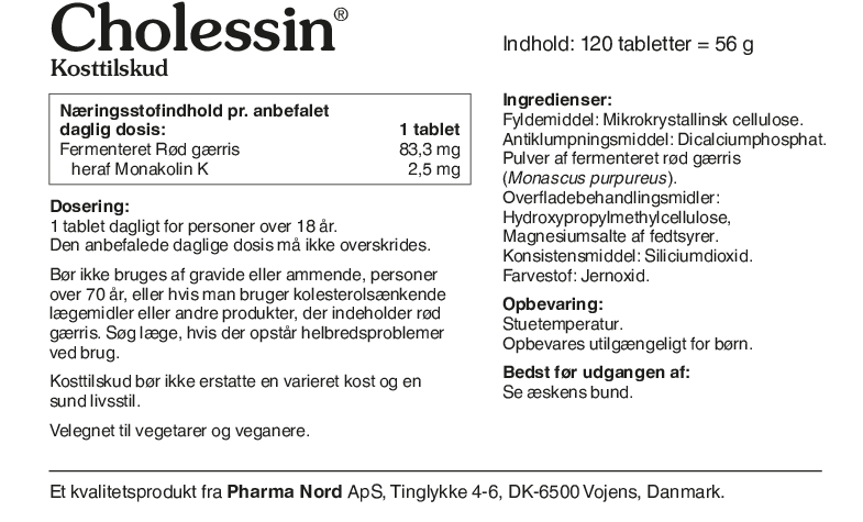 Pharma Nord Cholessin Rød Gærris Monacolin K- 2.5mg 120 tabl.