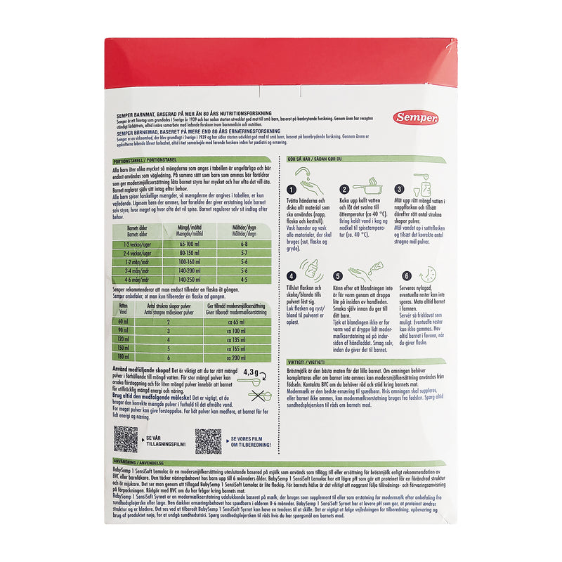 Semper BabySemp SensiSoft 1 modermælkserstatning 700g x 8stk.