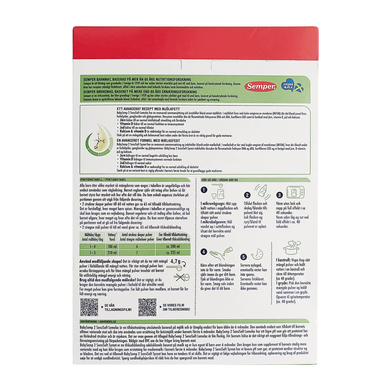 Semper BabySemp 2 SensiSoft Syrnet Tilskudsblanding fra 6 måneder 700g x 8 stk.