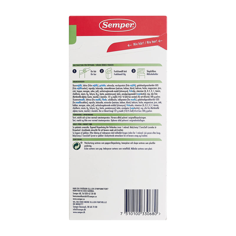 Semper BabySemp 2 SensiSoft Syrnet Tilskudsblanding fra 6 måneder 700g x 8 stk.
