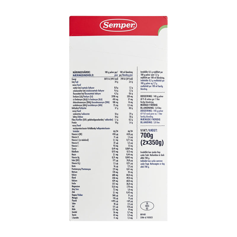 Semper BabySemp 2 SensiSoft Syrnet Tilskudsblanding fra 6 måneder 700g x 8 stk.