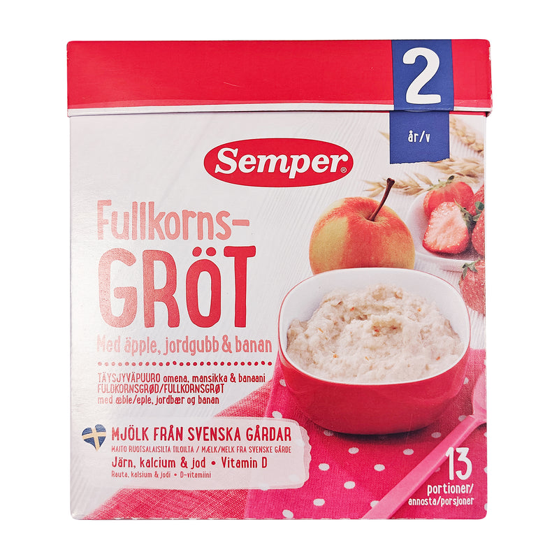 Semper Grød 2 år- Fuldkornsgrød Æble,Jordbær &Banan 470g