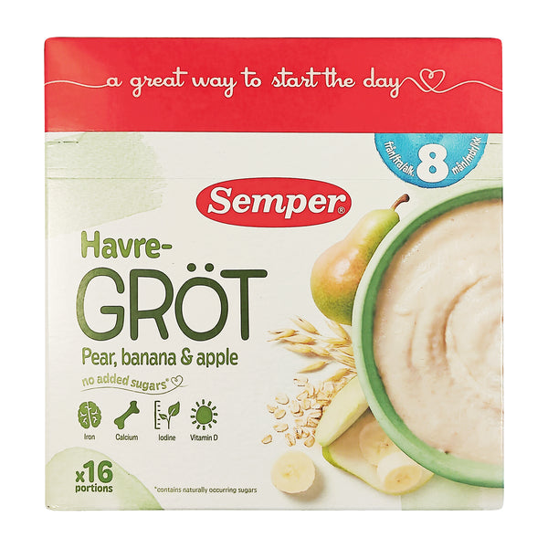 Semper Grød 8 måneder- Havregrød Pære,Banan & Æble 480g