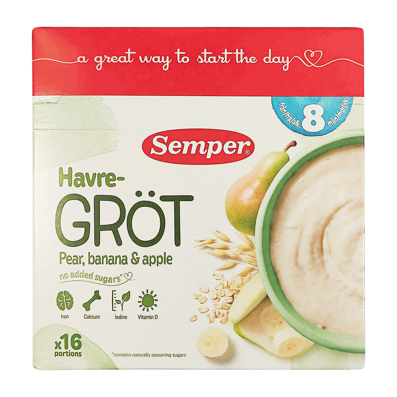 Semper Grød 8 måneder- Havregrød Pære,Banan & Æble 480g