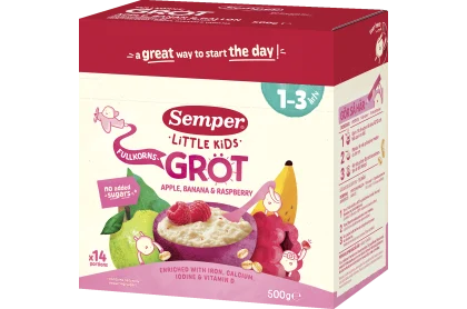 Semper Little Kids Fuldkornsgrød med æble, banan & hindbær 1-3 år 500g