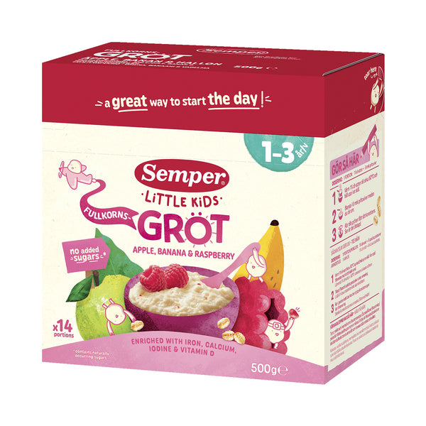 Semper Little Kids Fuldkornsgrød med æble, banan & hindbær 1-3 år 500g