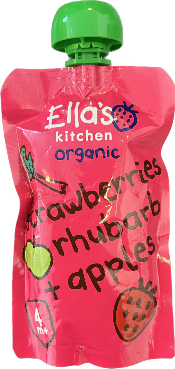 Ella's Kitchen Organic Babymos jordbær, rabarber, æbler fra 4 mdr.